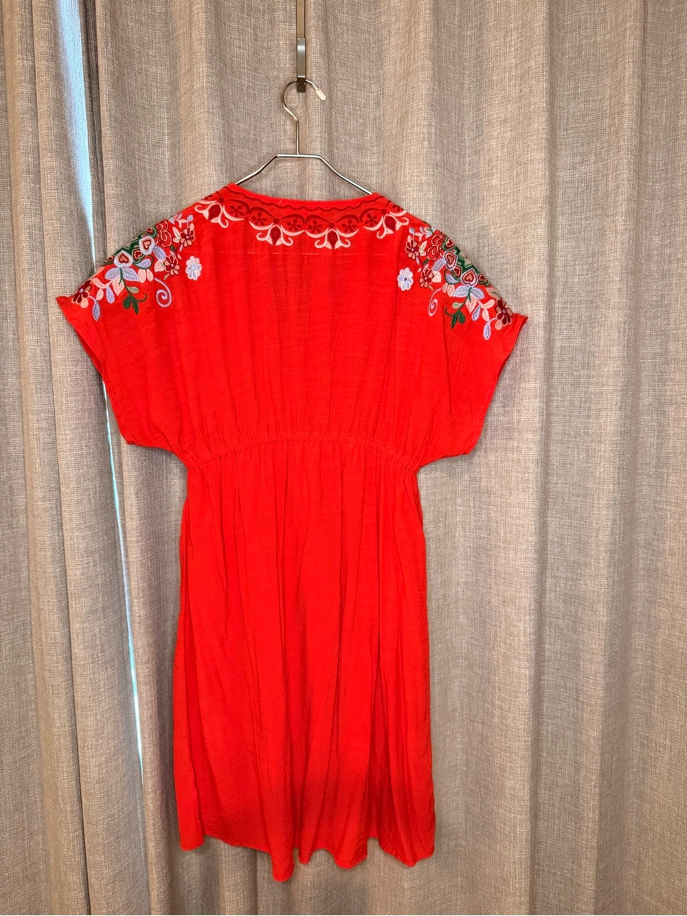 THML Embroidered Boho Peasant Mini Dress Red Floral V-Neck Size S - Picture 4 of 7